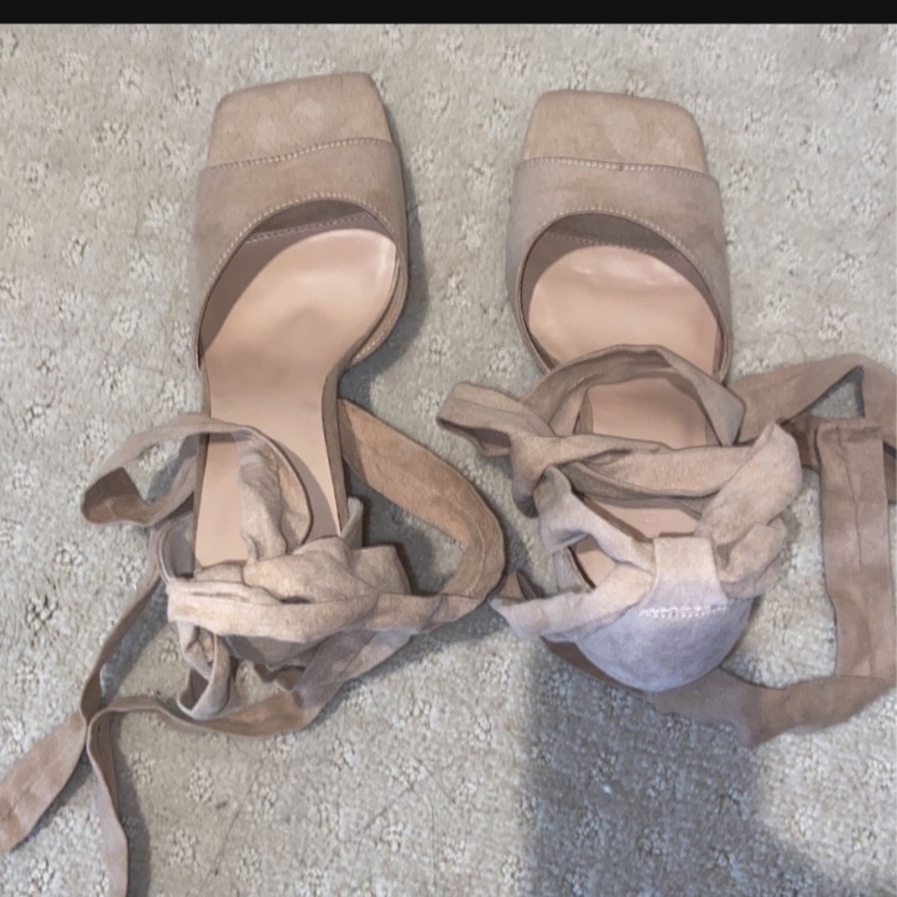 Nude velvet heels